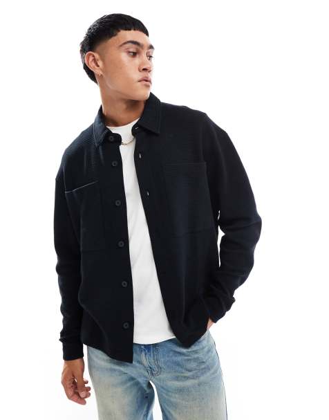 ASOS DESIGN oversized ribbed button through jersey jacket in black - view 1