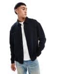 [ASOS DESIGN] ASOS DESIGN oversized ribbed button through jersey jacket in black XS BLACK