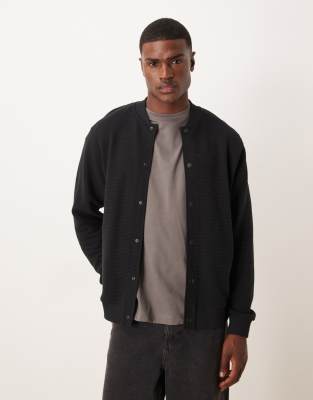 Asos Design Oversized Ribbed Jersey Bomber Jacket In Black