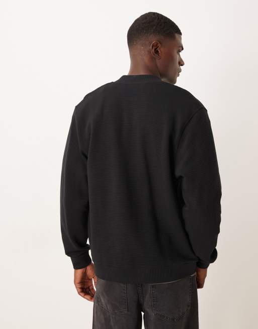 ASOS DESIGN oversized ribbed jersey bomber jacket in black, 3 of 5