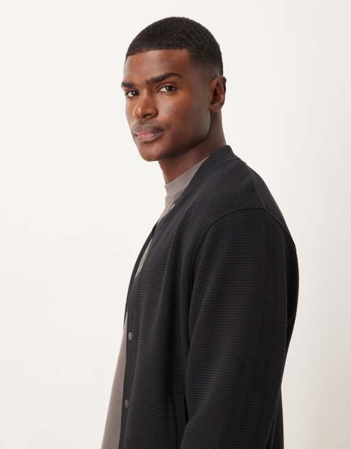 ASOS DESIGN oversized ribbed jersey bomber jacket in black, 4 of 5