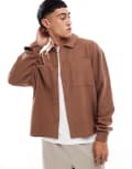 [ASOS DESIGN] ASOS DESIGN oversized ribbed jersey harrington jacket in brown XL CACAO NIBS