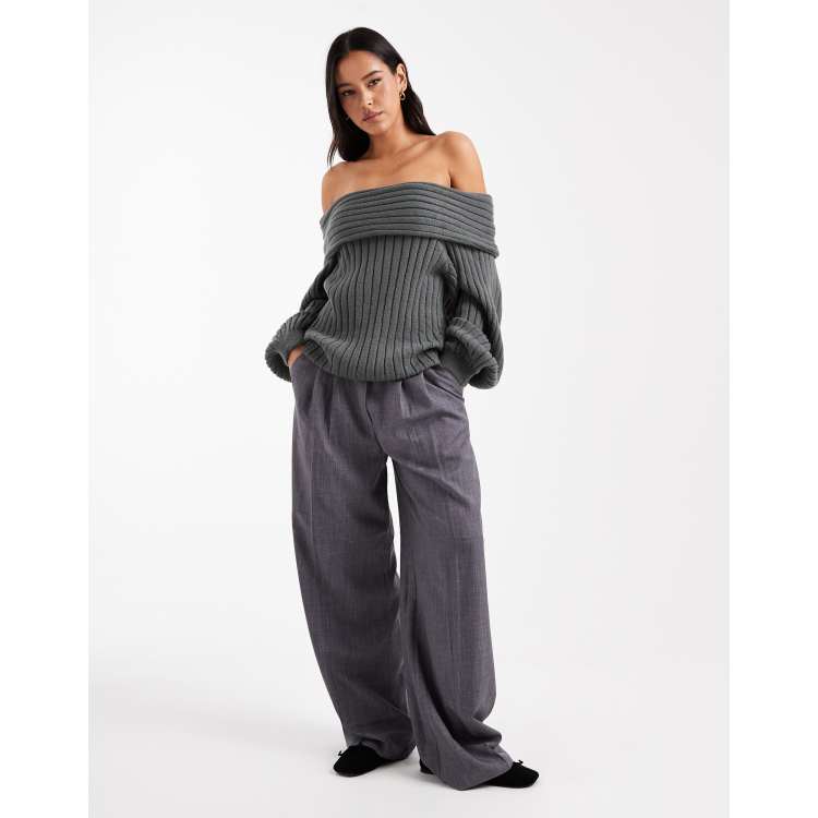ASOS DESIGN oversized ribbed knit off shoulder sweater with
