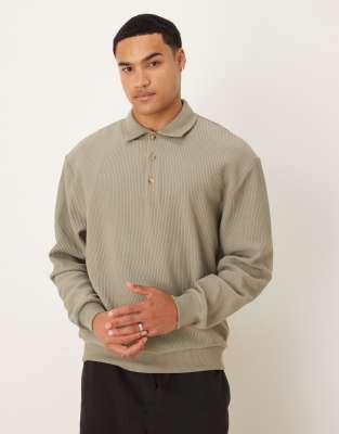 Asos Design Oversized Ribbed Polo In Neutral