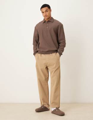 Asos Design Oversized Ribbed Polo In Brown