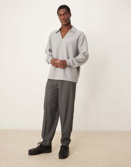 通販生活 ファッション ASOS DESIGN heather in shirt polo rugby ribbed oversized ウェア