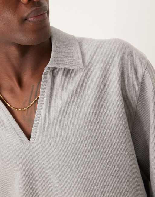 大人上品なおすすめコーデ ASOS DESIGN oversized ribbed rugby polo shirt in heather ウェア