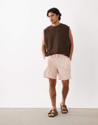 Asos Design Oversized Ribbed Shorts In Brown