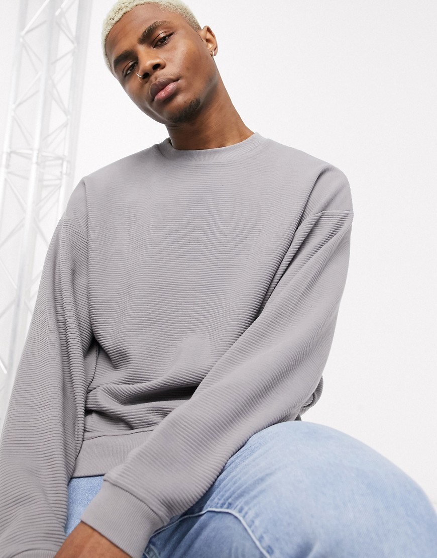 ASOS DESIGN oversized ribbed sweatshirt in gray-Grey