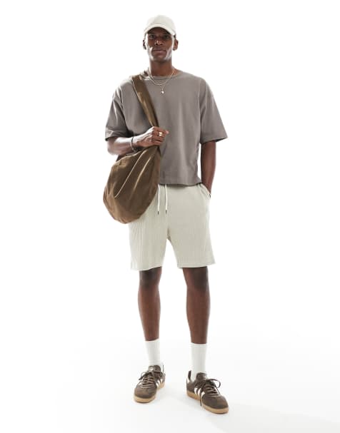 ASOS DESIGN oversized ribbed velour shorts in beige - view 1