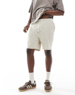 Asos Design Oversized Ribbed Velour Shorts In Neutral