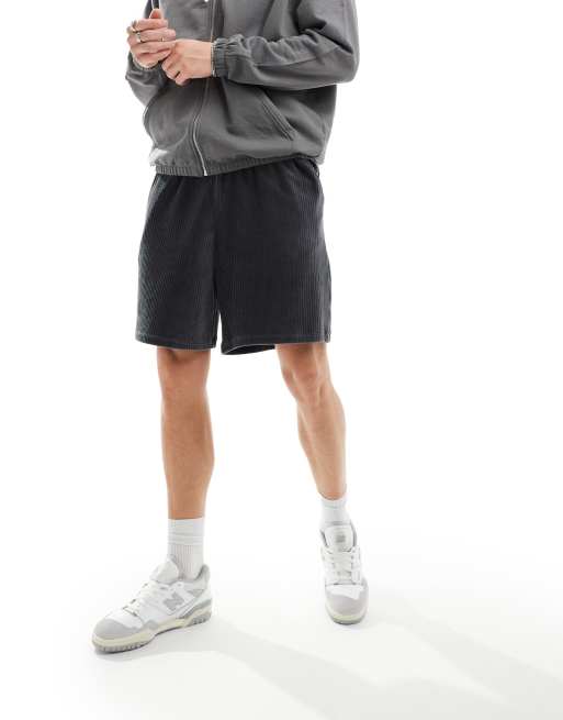 ASOS DESIGN oversized ribbed velour shorts in gray