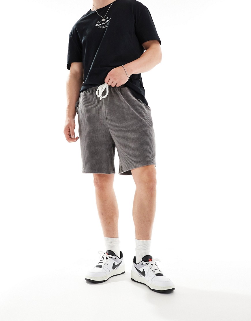 Asos Design Oversized Ribbed Velour Shorts In Gray