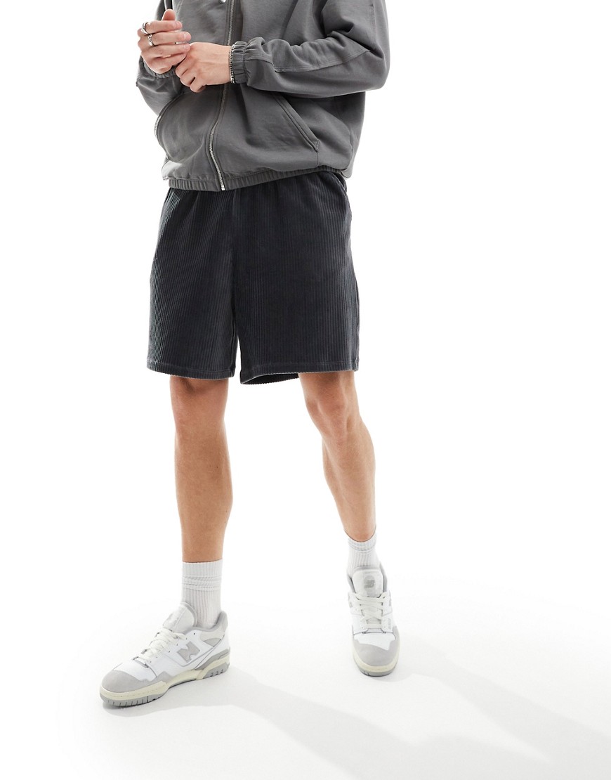 ASOS DESIGN oversized ribbed velour shorts in grey