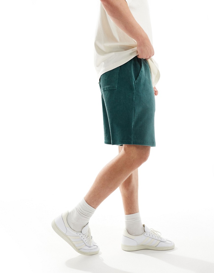oversized ribbed velour shorts in teal-Blue