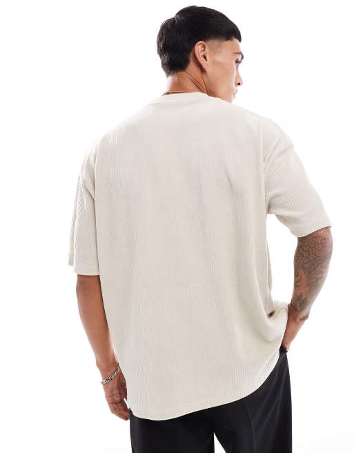 ASOS DESIGN oversized ribbed velour t-shirt in beige | ASOS