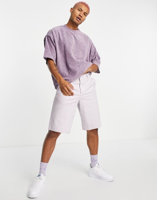 ASOS DESIGN oversized ribbed velour t-shirt in purple heather