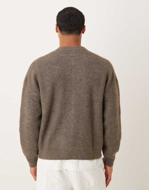 ASOS DESIGN - Oversized ribgebreid vissers-vest met ronde hals in gemêleerd bruin , 3 van 5