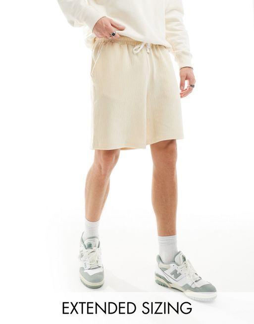 FhyzicsShops DESIGN - Oversized ribstrikkede mini shorts i beige velour