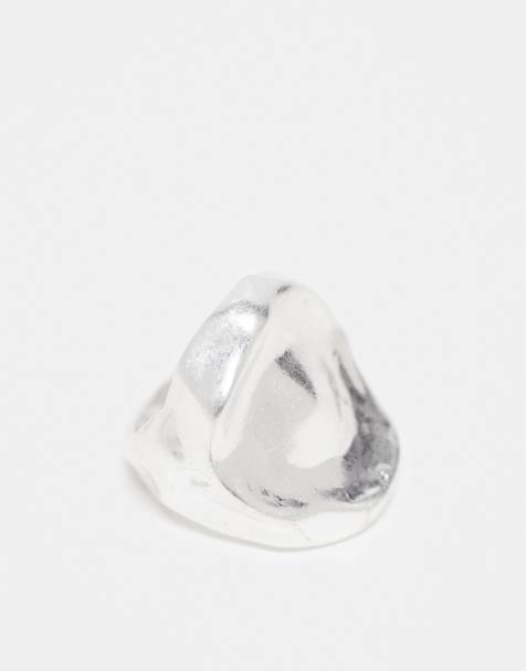 ASOS DESIGN oversized ring with molten detail in silver tone - view 1