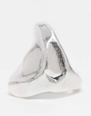 Asos Design Oversized Ring With Molten Detail In Gray