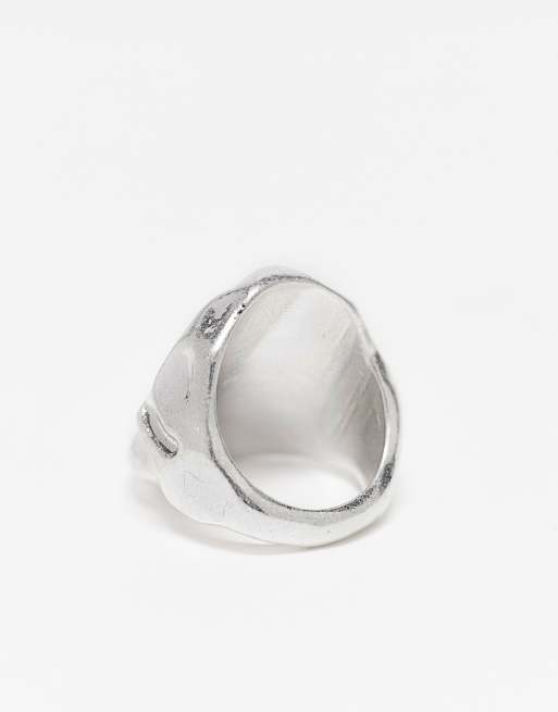 トアン　warmth Mid Wall Ring ASOS DESIGN oversized ring with molten detail in worn silver