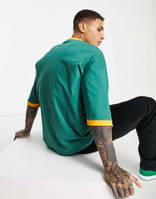 ASOS DESIGN oversized ringer t-shirt in green with Memphis print