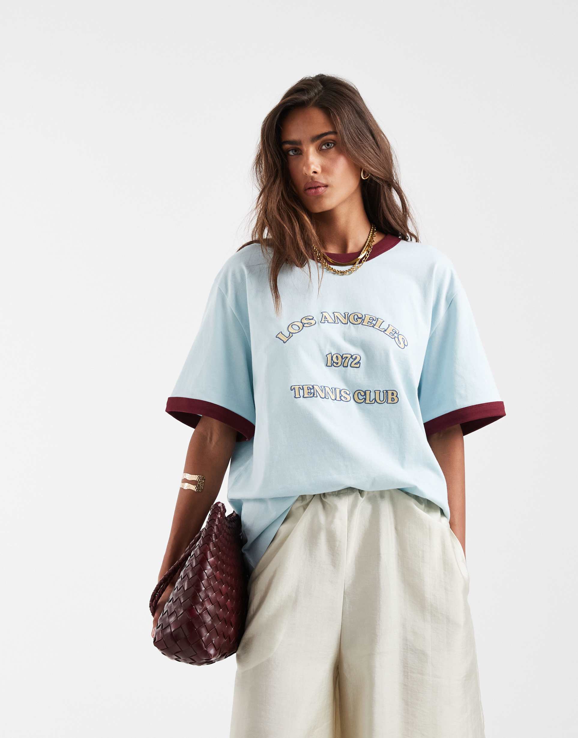 asos design oversized ringer tee with la tennis graphic in blue