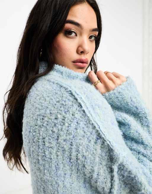 ASOS DESIGN oversized roll neck jumper in boucle yarn in blue