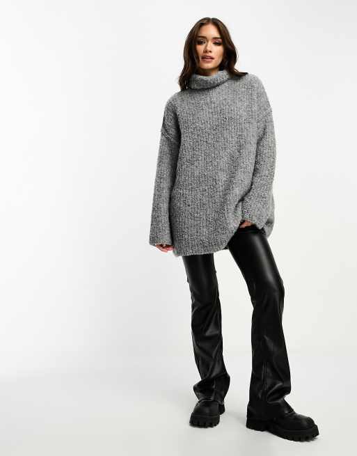 Oversize Boucle Roll Neck Jumper, Mid Grey