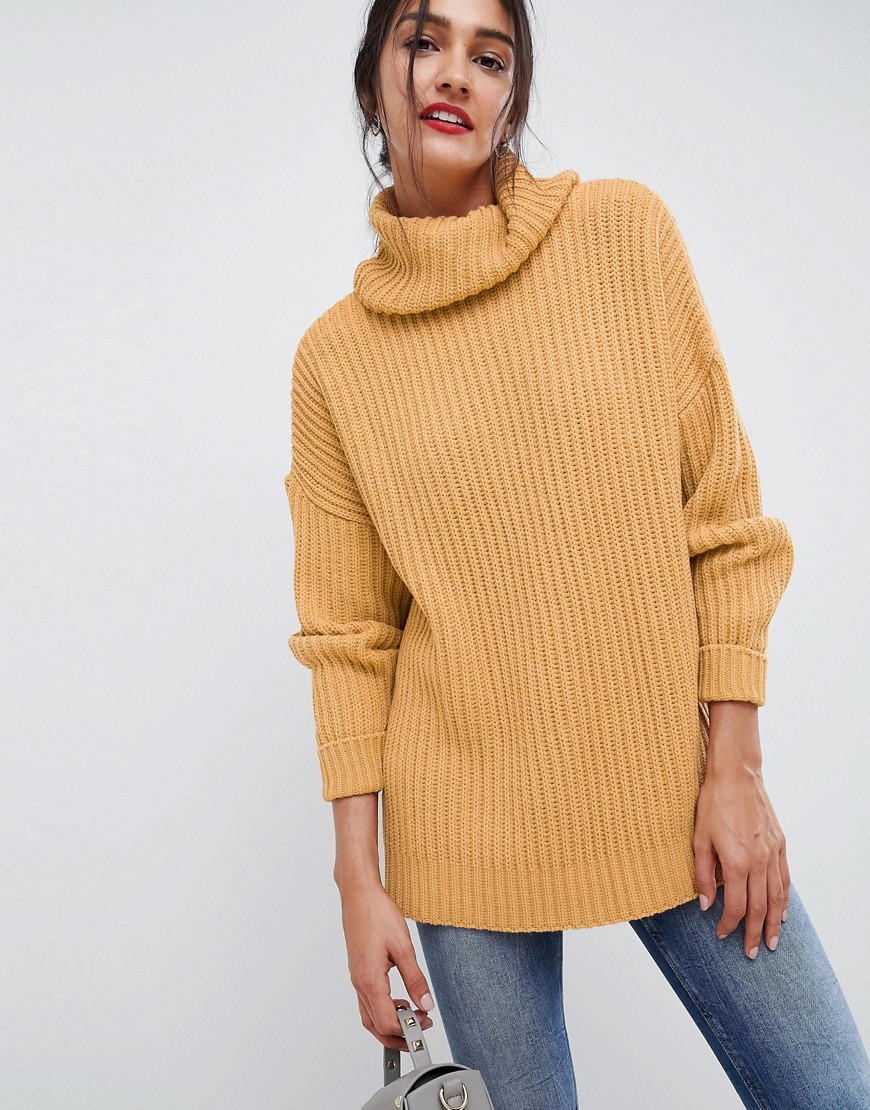 ASOS DESIGN oversized roll neck sweater-Stone