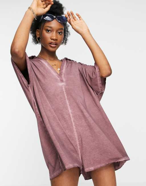 ASOS DESIGN - Oversized romper in nertsbruin met wassing