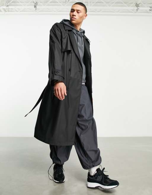 ASOS DESIGN oversized rubberised trench coat in black