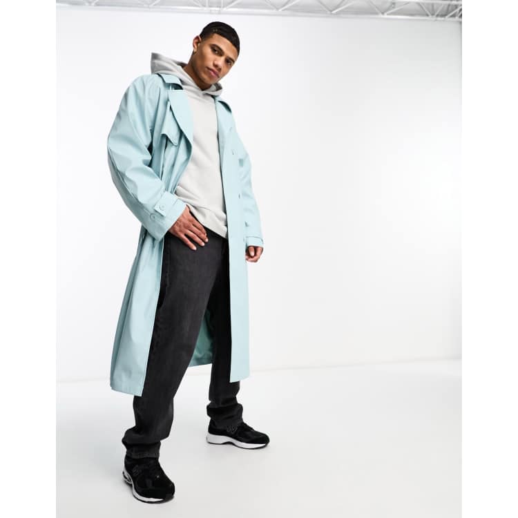 ASOS DESIGN oversized rubberised trench coat in blue ASOS