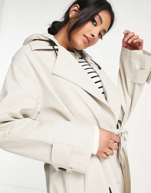 ASOS DESIGN oversized rubberised trench coat in stone, 3 of 4