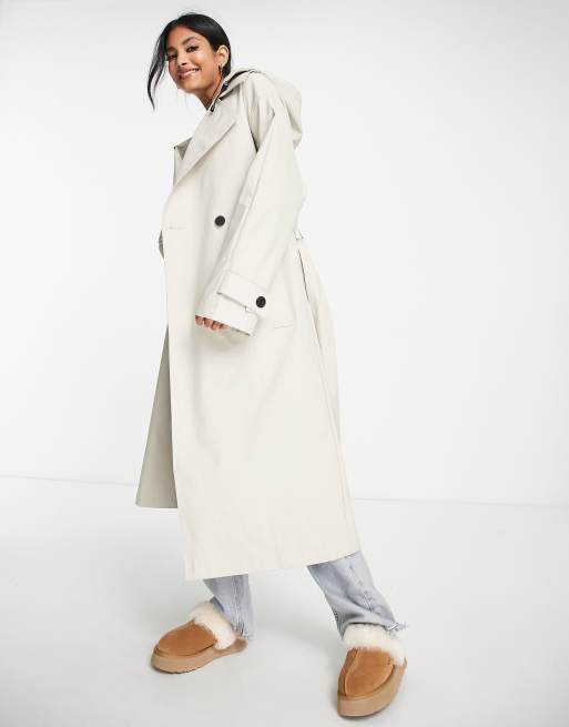 ASOS DESIGN oversized rubberised trench coat in stone, 4 of 4