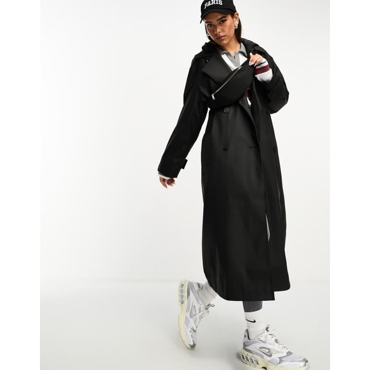 Womens black hotsell hooded trench coat