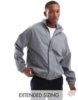 Asos Design Oversized Rubberized Track Jacket In Charcoal Gray