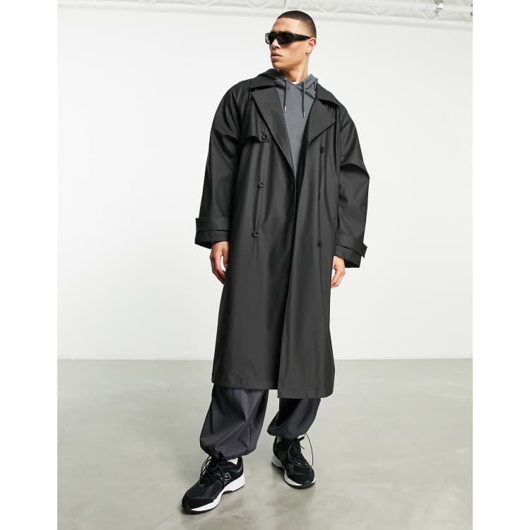 ASOS DESIGN oversized rubberized trench coat in black