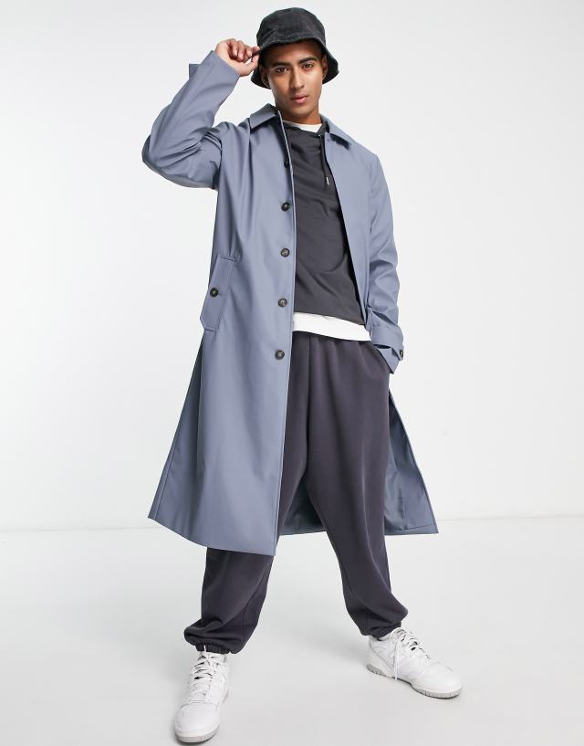 ASOS DESIGN oversized rubberized trench coat in dusty blue