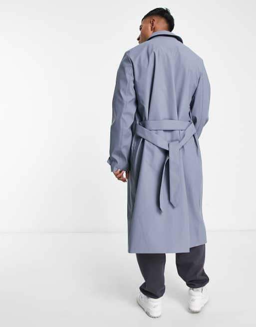 ASOS DESIGN oversized rubberized trench coat in dusty blue ASOS