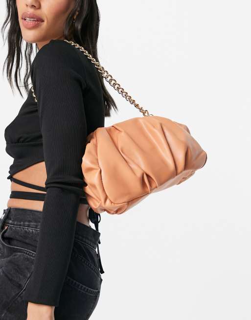 ASOS DESIGN oversized ruched clutch bag in apricot with detachable shoulder chain