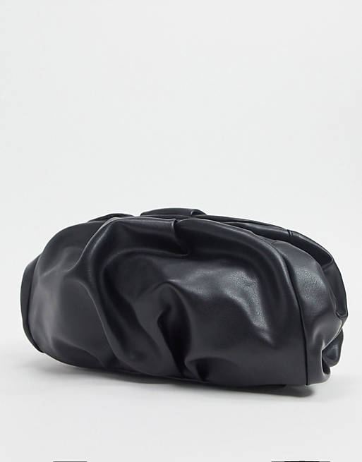 ASOS DESIGN oversized ruched clutch bag in black
