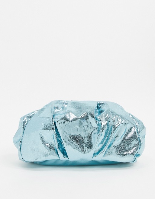 ASOS DESIGN oversized ruched clutch bag in metallic blue