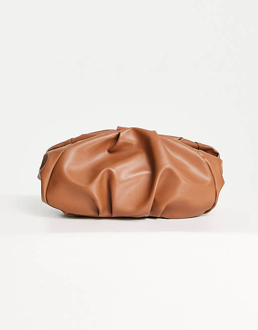 ASOS DESIGN oversized ruched clutch bag in tan | ASOS