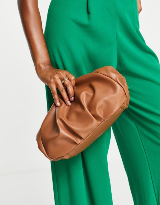 ASOS DESIGN oversized ruched clutch bag in sage green with