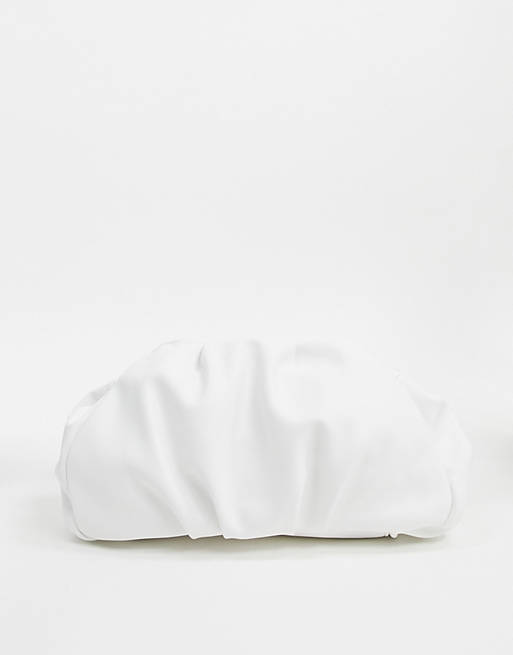 ASOS DESIGN oversized ruched clutch bag in white