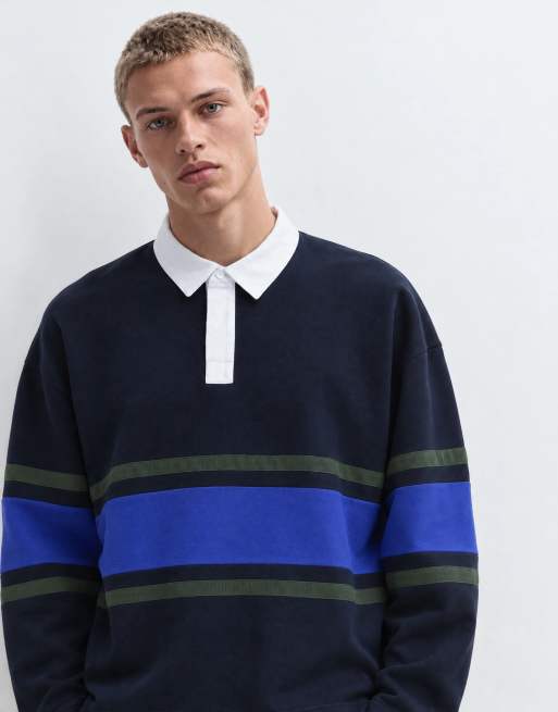 ASOS DESIGN oversized rugby med kontrastpanel og krave i navy, 7 af 9