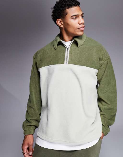 ASOS DESIGN oversized rugby polo fleece sweatshirt in green and grey ASOS