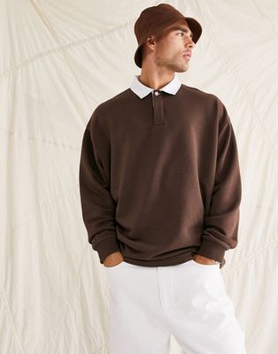 ASOS DESIGN oversized rugby polo in brown | ASOS